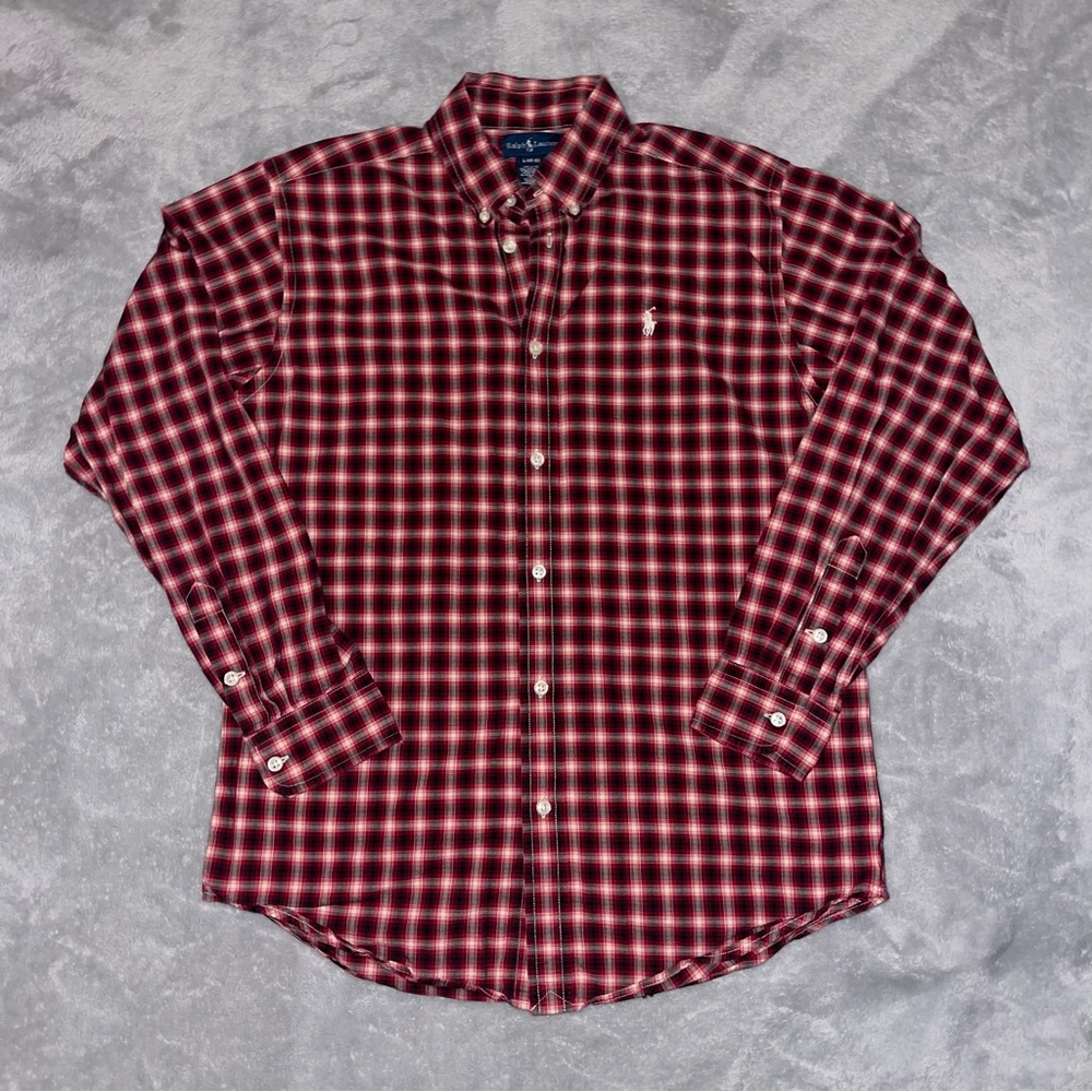 Polo Ralph Lauren Boys Long Sleeve Button Up Dress Shirt Large 14/16 Red Oxford